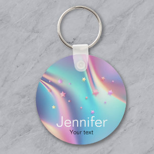 Chique holografische eenhoorn sterren monogram sleutelhanger