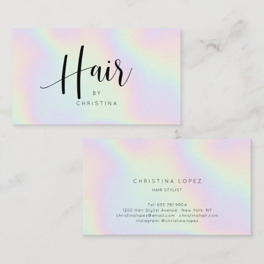 Chique holografische regenboog eenhoorn haar scrip visitekaartje (Voorkant / Achterkant)