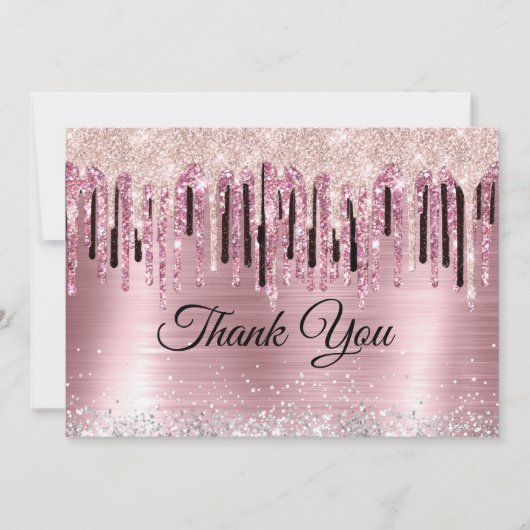 Chique holografische rose blush monogram bedankkaart (Voorkant)