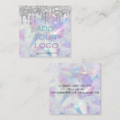 Chique holografische zilveren glitter druppelt je vierkante visitekaartje (Voorkant / Achterkant)