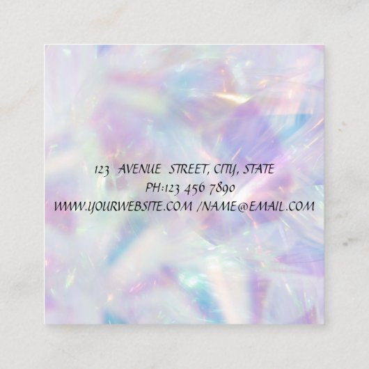 Chique holografische zilveren glitter druppelt je  vierkante visitekaartje (Achterkant)