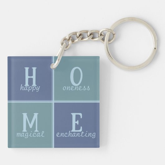 Chique "HOME" in blauw en grijs tinten Sleutelhanger (Achterkant)