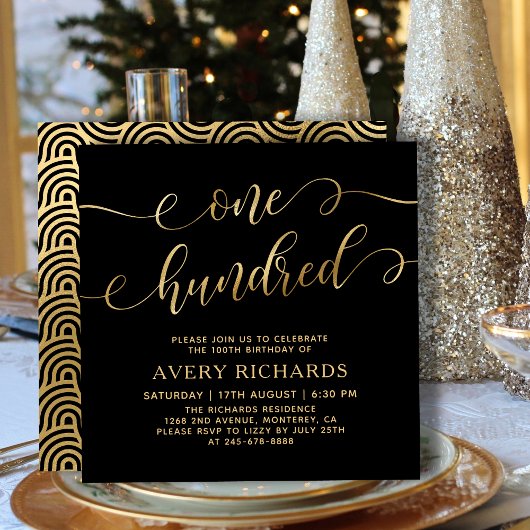 Chique Honderd Script Zwart Goud 100e Verjaardag Kaart
