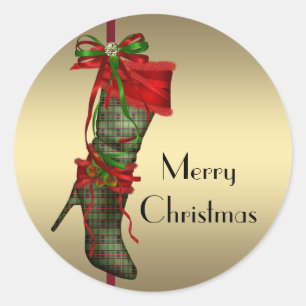 Chique hooggehakte kous Rood Goud Kerststicker Ronde Sticker