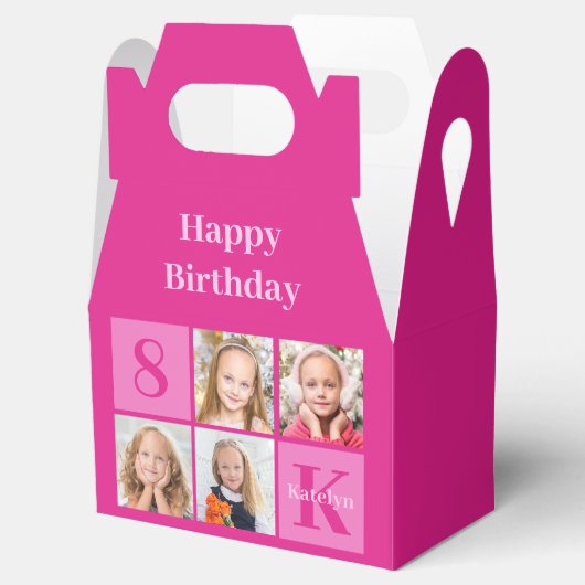 Chique Hot Pink Custom Meisjes Foto Verjaardagsfee Bedankdoosjes (Geopend)