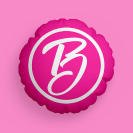 Chique Hot Pink White Monogram Script Rond Kussen