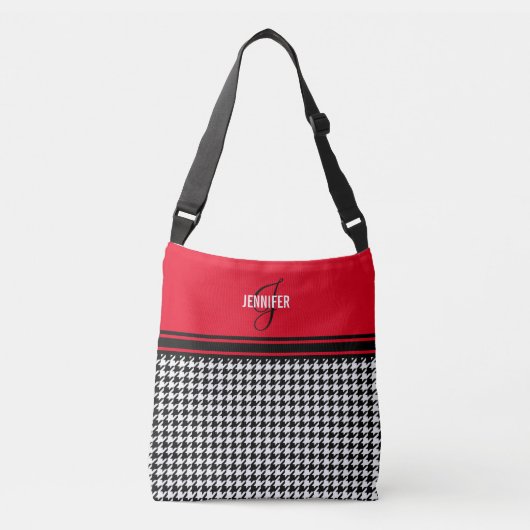 Chique Houndstooth rode naam monogram Crossbody Tas (Voorkant)