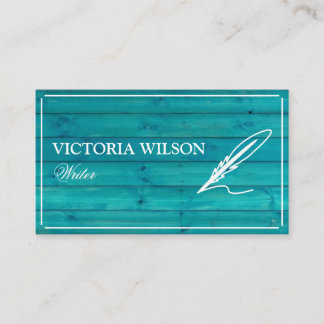 Chique hout blauw turquoise en witte schrijver visitekaartje