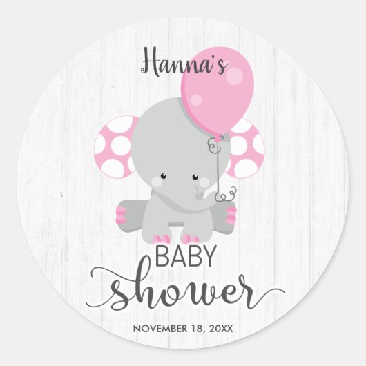 Chique hout roze olifant meisje Baby shower Ronde Sticker (Voorkant)