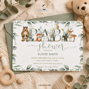 Chique houtdieren groene baby shower neutraal kaart