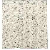 Chique houtskool crème minimalistische bloemen douchegordijn (Voorkant)