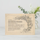 chique huwelijksuitnodiging antiek bloeit kaart (Staand voorkant)