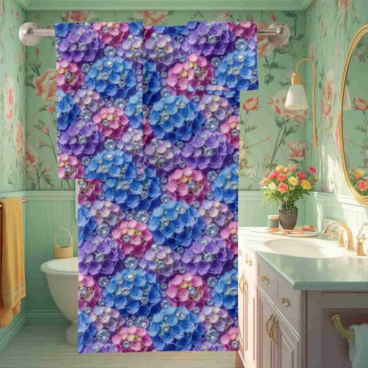 Chique Hydrangea- en Diamanten Handdoeken Set