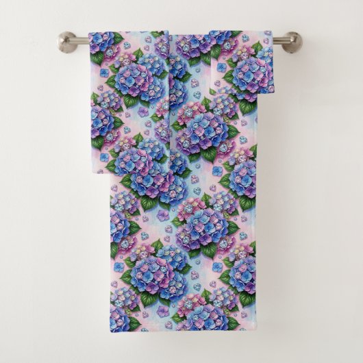 Chique Hydrangea- en Diamanten Handdoekenset Bad Handdoek (Insitu)