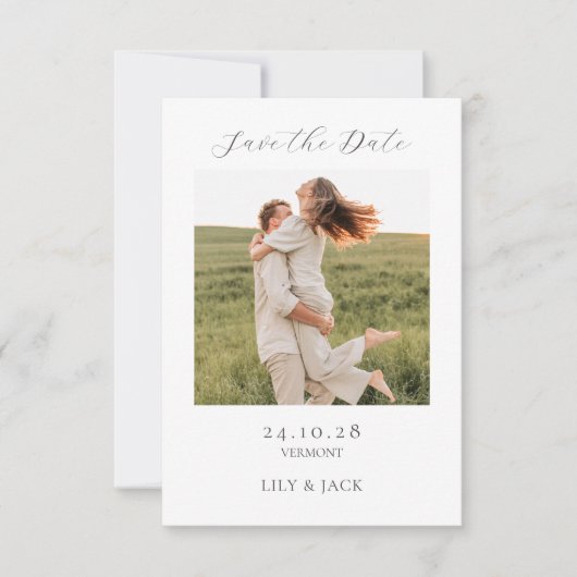 Chique Hydrangea Script Photo Save The Date Kaart (Voorkant)