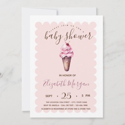 Chique Ice Cream Gestreept Baby shower Kaart (Voorkant)