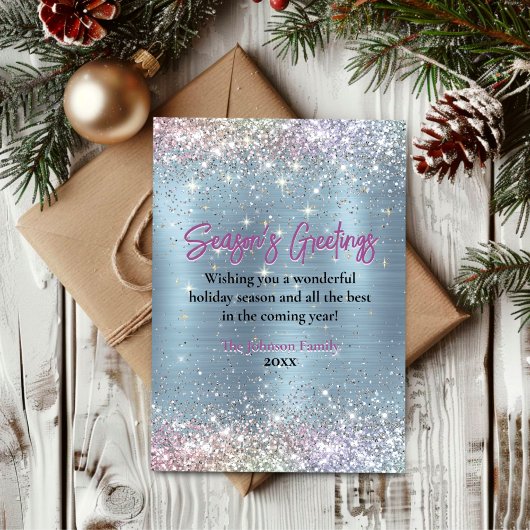 Chique ijsblauw glitter Kerst nieuwjaarskaart groe Kaart