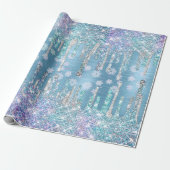 Chique ijsblauwe aqua druipend glitter cadeaupapier (Uitgerold)
