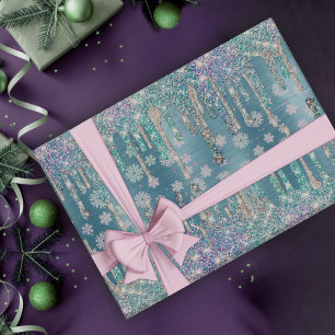 Chique ijsblauwe aqua druipend glitter cadeaupapier