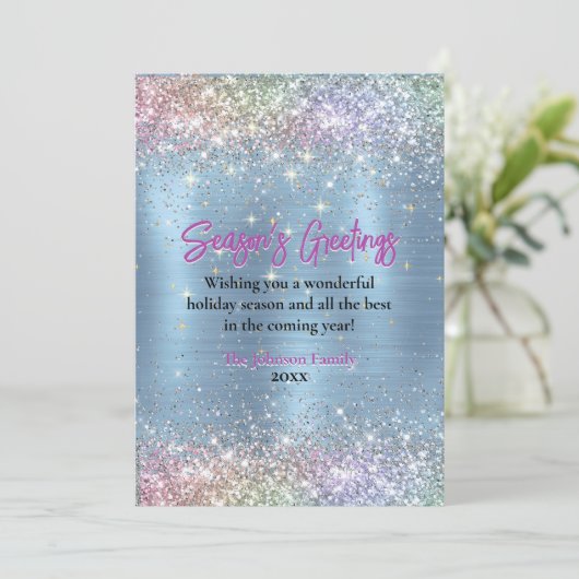 Chique ijsblauwe faux glitter Kerstmis nieuwjaar (Staand voorkant)