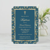 Chique Indigo Kleurstof Goud Cross Script Bloemen Kaart (Staand voorkant)