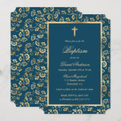 Chique Indigo Kleurstof Goud Cross Script Bloemen Kaart (Voorkant / Achterkant)