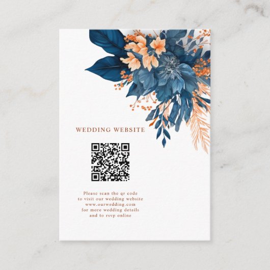 Chique Indigo Rust Bloemen Bruiloft Details Informatiekaartje (Voorkant)