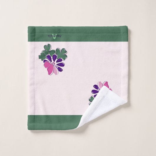 Chique Initiaal Naam Groene Blush Vlinder Bloem Bad Handdoek (Wasdoekje)
