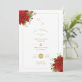 Chique Initialen Bloemen Kerstboeketten Foto Save The Date (Staand voorkant)