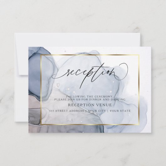 Chique Inky Stofblauw Mauve Ontvangst Uitnodiging (Voorkant)