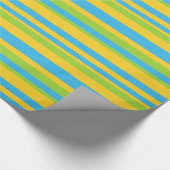Chique inpakpapier: Turquoise gele groene streep Cadeaupapier (Hoek)