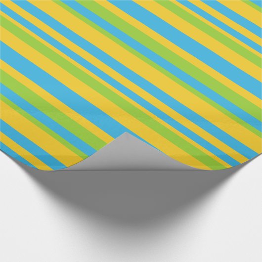 Chique inpakpapier: Turquoise gele groene streep Cadeaupapier (Hoek)