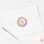 Chique Iridiserende Initiaal Met Gouden Krulwerk Ronde Sticker (Envelop)