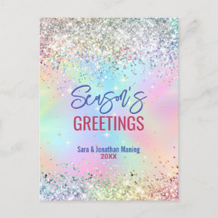 Chique iriserende eenhoorn glitter Kerstmis nieuwj Briefkaart