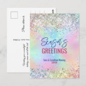 Chique iriserende eenhoorn glitter Kerstmis nieuwj Briefkaart (Voorkant / Achterkant)