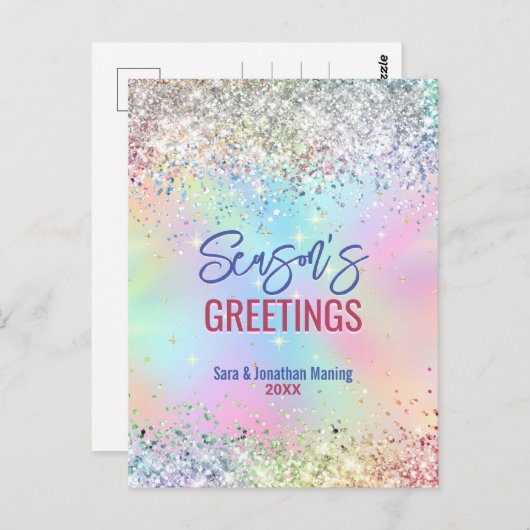 Chique iriserende eenhoorn glitter Kerstmis nieuwj Briefkaart (Voorkant / Achterkant)