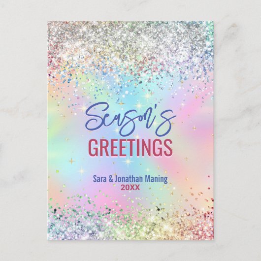 Chique iriserende eenhoorn glitter Kerstmis nieuwj Briefkaart (Voorkant)