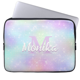 Chique iriserende eenhoorn roze faux glitter monog laptop sleeve