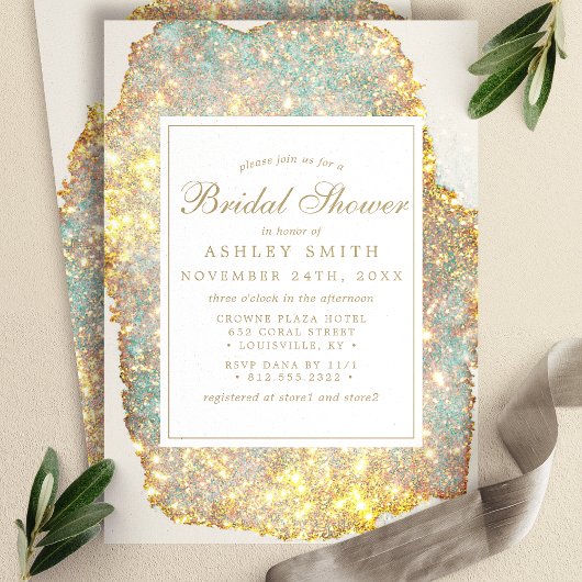 Chique iriserende glitters bruiloftsborrel kaart