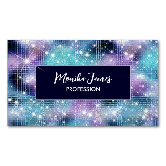 Chique iriserende Lila blauw Faux Glitter Monogram Magnetisch Visitekaartje (Voorkant)