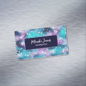 Chique iriserende Lila blauw Faux Glitter Monogram Magnetisch Visitekaartje (Voorbeeld)