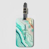 Chique iriserende munt gouden faux glitter monogra bagagelabel (Voorkant (verticaal))