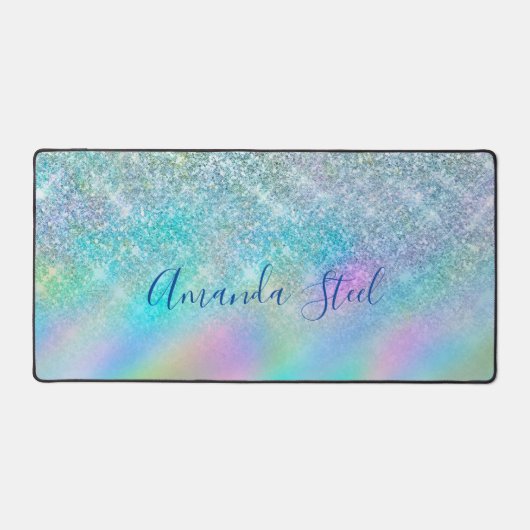 Chique iriserende ombre blauwe faux glitter bureaumat (Voorkant)