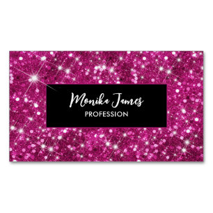 Chique iriserende roze faux glitter monogram magnetisch visitekaartje