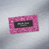Chique iriserende roze faux glitter monogram magnetisch visitekaartje (Voorbeeld)