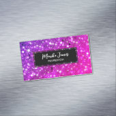 Chique iriserende roze faux glitter monogram magnetisch visitekaartje (Voorbeeld)