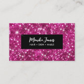 Chique iriserende roze faux glitter monogram visitekaartje (Voorkant)