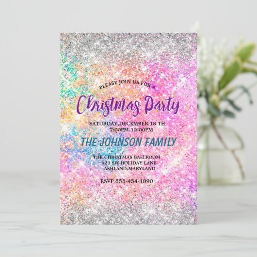 Chique iriserende roze zilveren faux glitter Kerst Kaart (Staand voorkant)