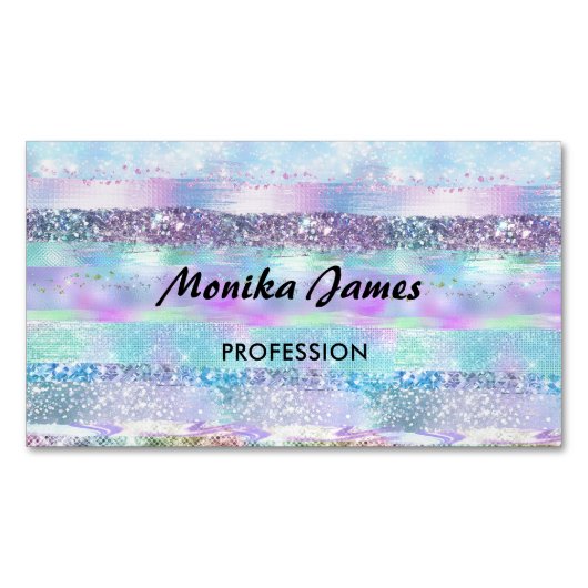 Chique iriserende roze zilveren faux glitter monog magnetisch visitekaartje (Voorkant)
