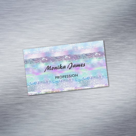 Chique iriserende roze zilveren faux glitter monog magnetisch visitekaartje (Voorbeeld)